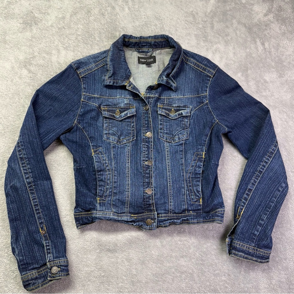 New‎ Look Kids Jean Jacket Size L Blue Denim Long Sleeves Pockets Cotton Spandex